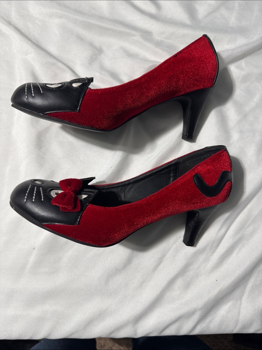 T.U.K. Anti-Pop Velvet Kitten Heels Size 10 Black Gothic Kawaii Rockabilly Punk - Picture 3 of 8